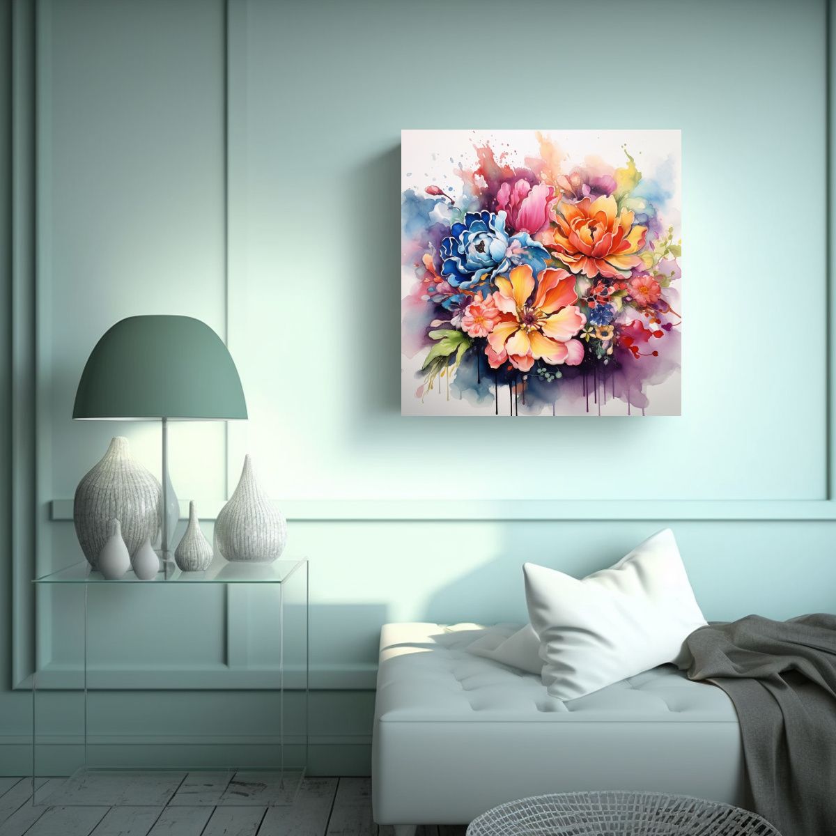 GENERICO - Florales Acuarelas Para Salón, Composición De 50x50 Cm