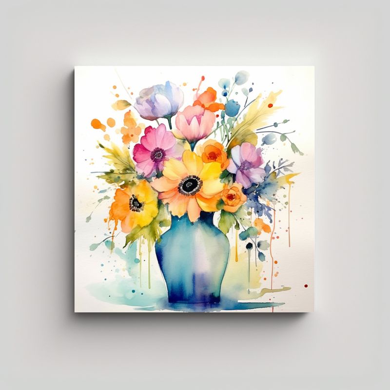 GENERICO - Expresión Floral Acuarela Pastel Lienzo De Arte 50x50 Cm