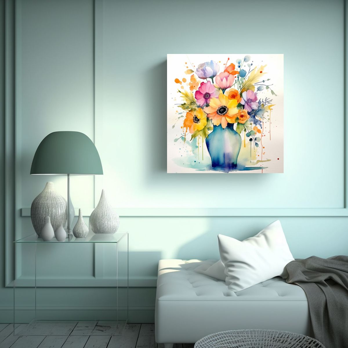 GENERICO - Expresión Floral Acuarela Pastel Lienzo De Arte 60x60 Cm.