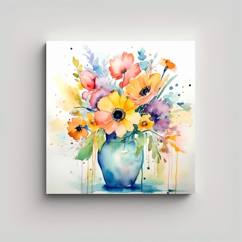GENERICO - Arreglo Floral Acuarela, Colores Pastel 70x70 Cm