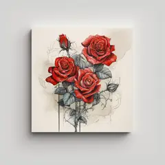 GENERICO - Cuadros Decorativos: Arte Lineal Y Rosas Rojas 30x30 Cm