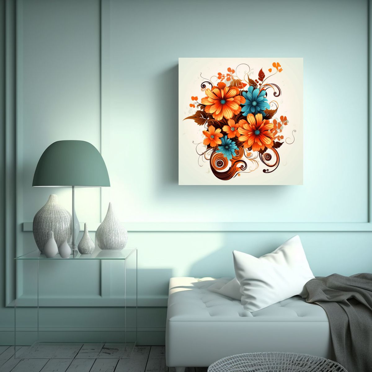 GENERICO - Cuadro Decorativo Canva Espacio Con Flores 30x30 Cm