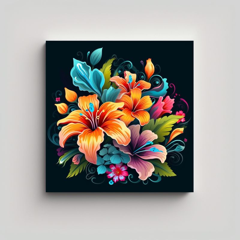 GENERICO - Cuadro Decorativo Street Art Con Flores Vector En 30x30 Cm