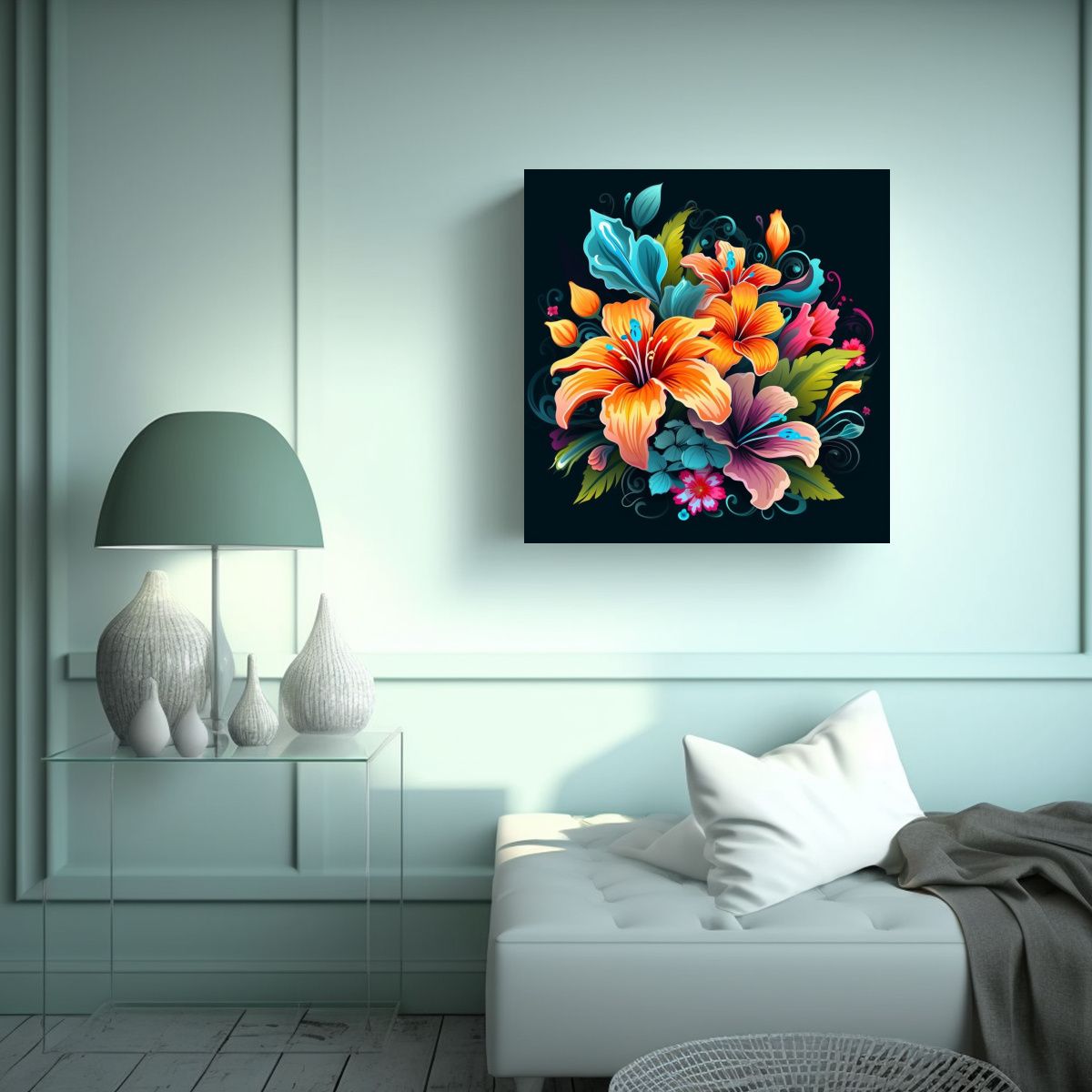 GENERICO - Cuadro Decorativo Street Art Con Flores Vector En 30x30 Cm