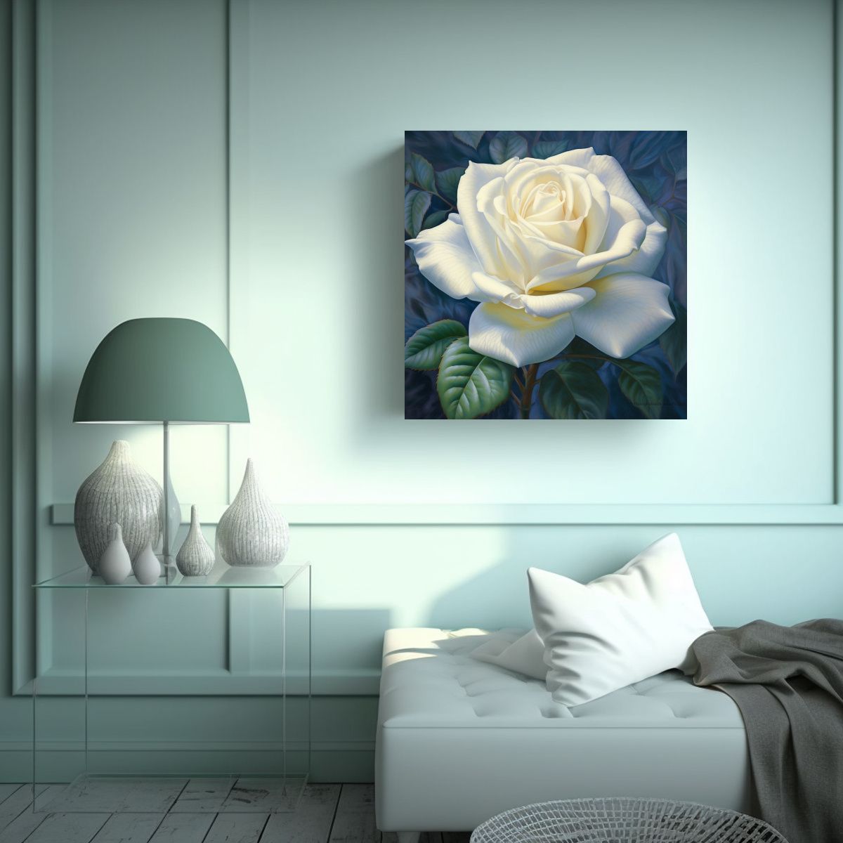 GENERICO - Cuadro Decorativo Lienzo De Rosa Blanca: Tema 30x30 Cm