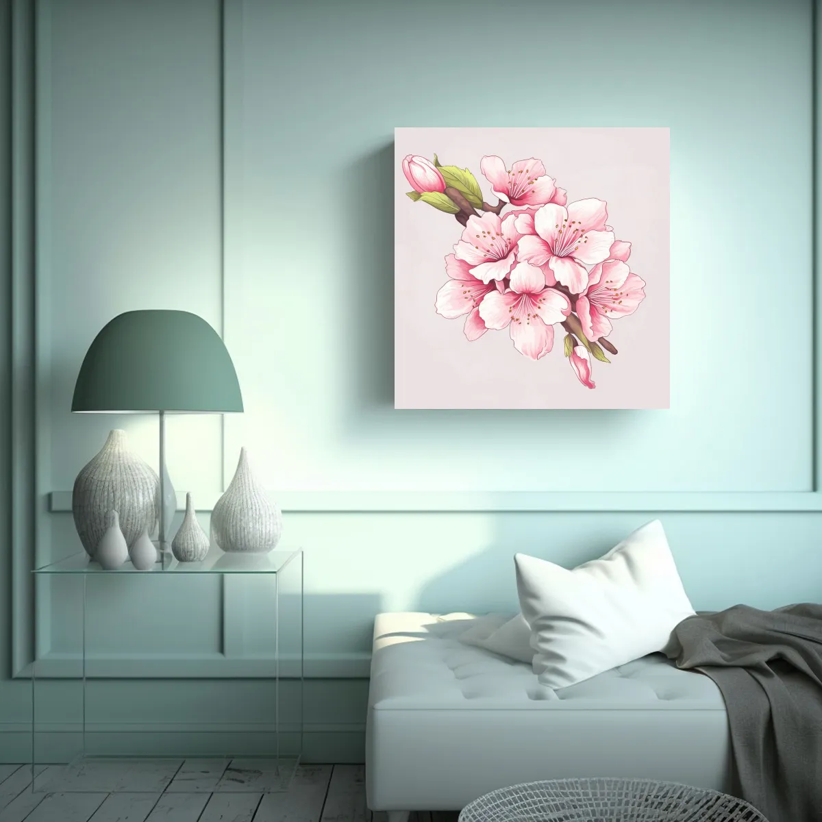 GENERICO - Ilustración Vectorial De Sakura En Cuadro 70x70 Cm