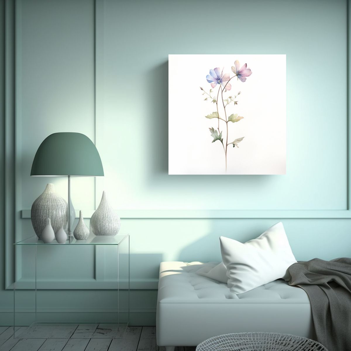 GENERICO - Bello Lienzo De Acuarela Floral Pastel Con Fondo 70x70 Cm