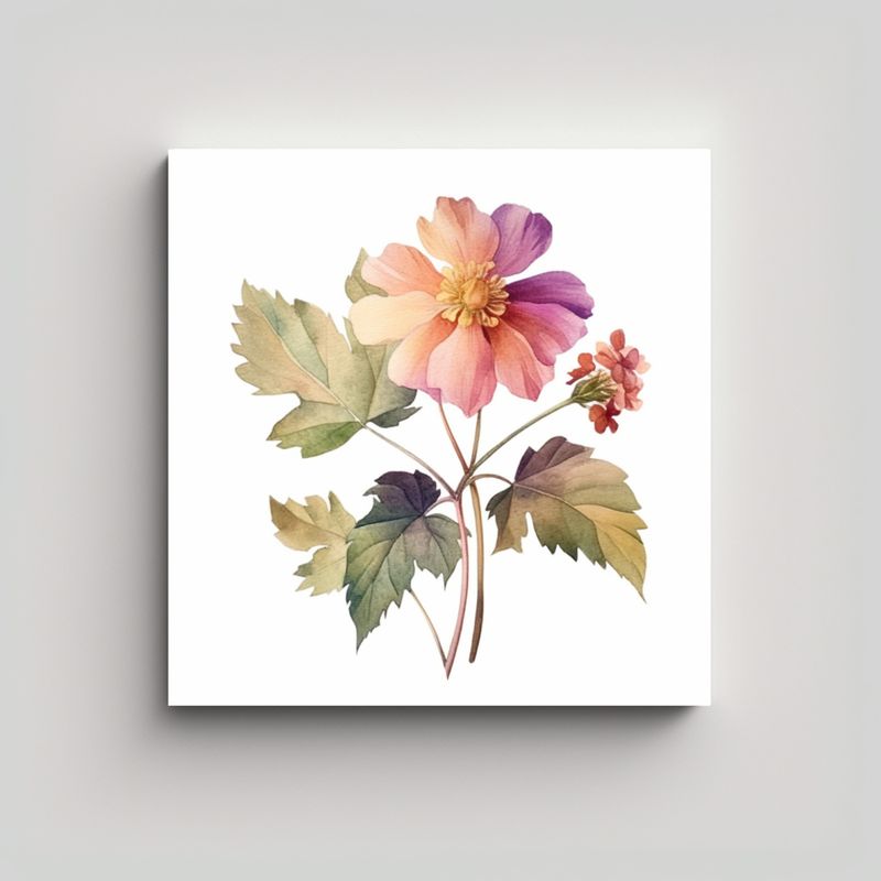 GENERICO - Vintage Primavera Acuarela Flores Hojas Cuadro De 90x90 Cm