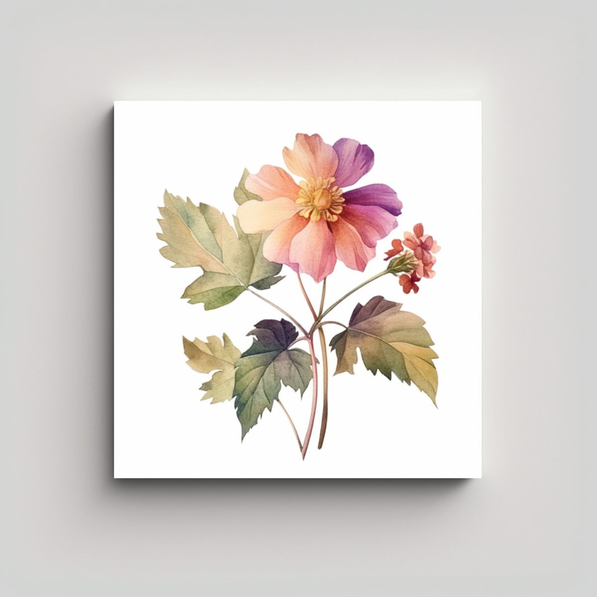 GENERICO - Vintage Primavera Acuarela Flores Hojas Cuadro De 50x50 Cm