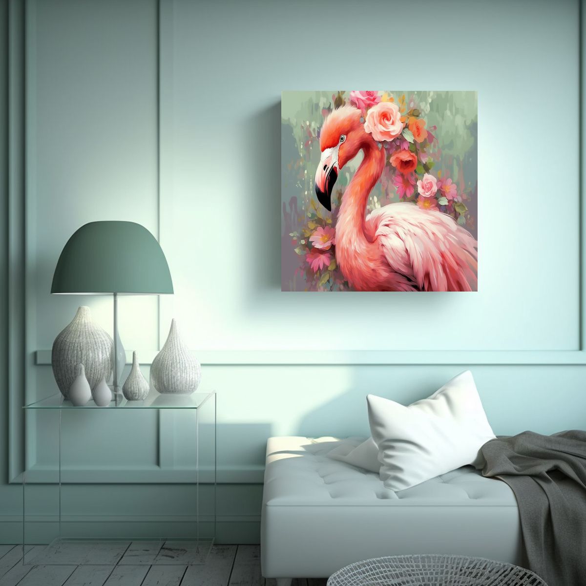 GENERICO - Acuarela Dinámica De Flamenco Con Gorra Entre 80x80 Cm