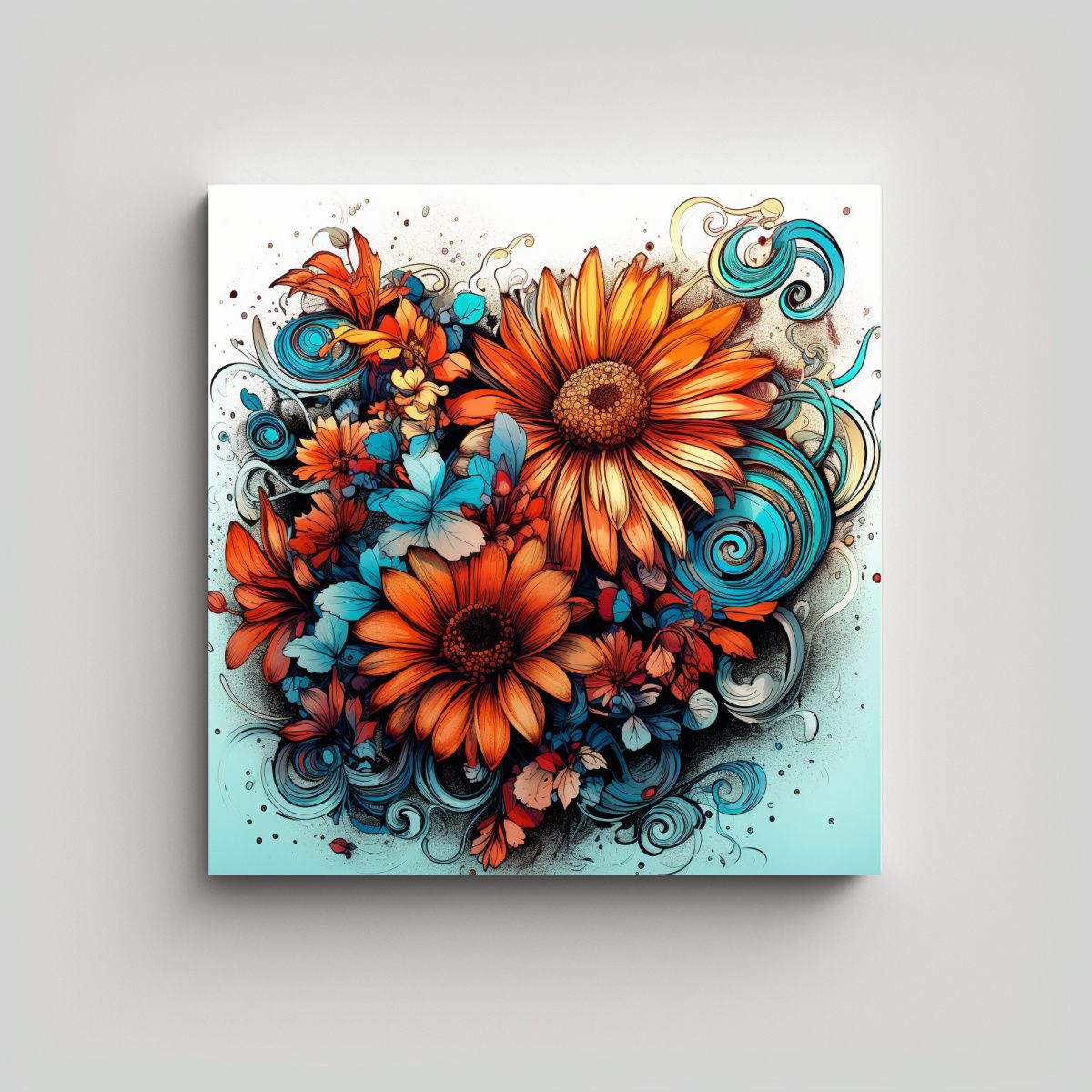 GENERICO - Cuadro Moderno De Flores Dibujadas En Alta 90x90 Cm