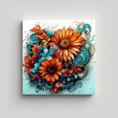 GENERICO - Cuadro Moderno De Flores Dibujadas En Alta 30x30 Cm
