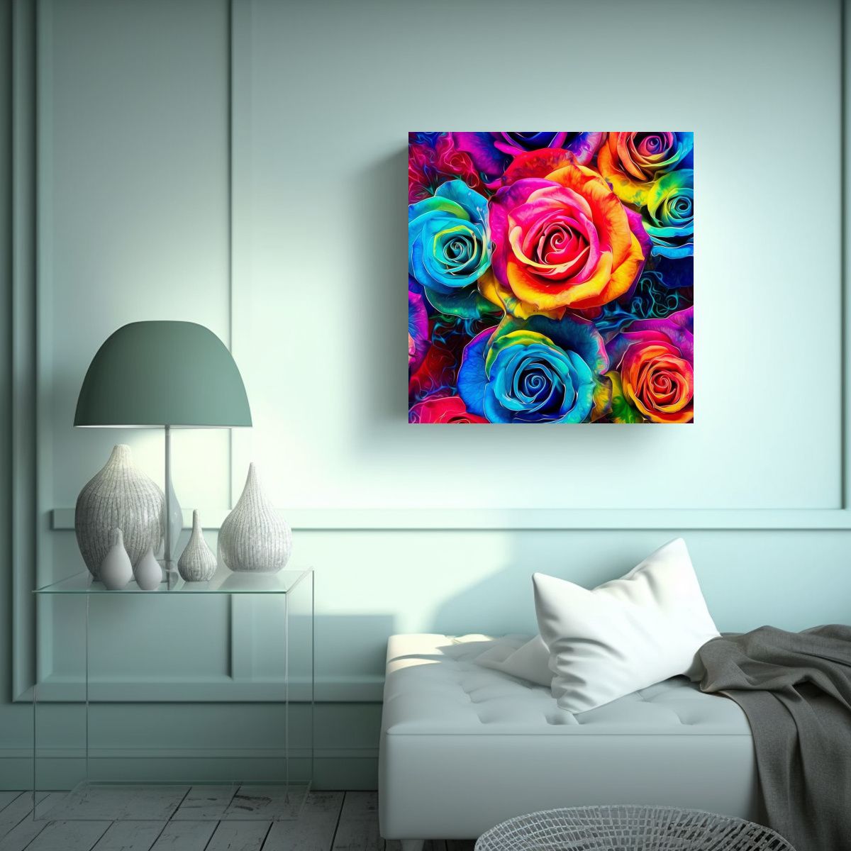 GENERICO - Canva Neon Rainbow - Cuadro Decorativo De Tinta 60x60 Cm