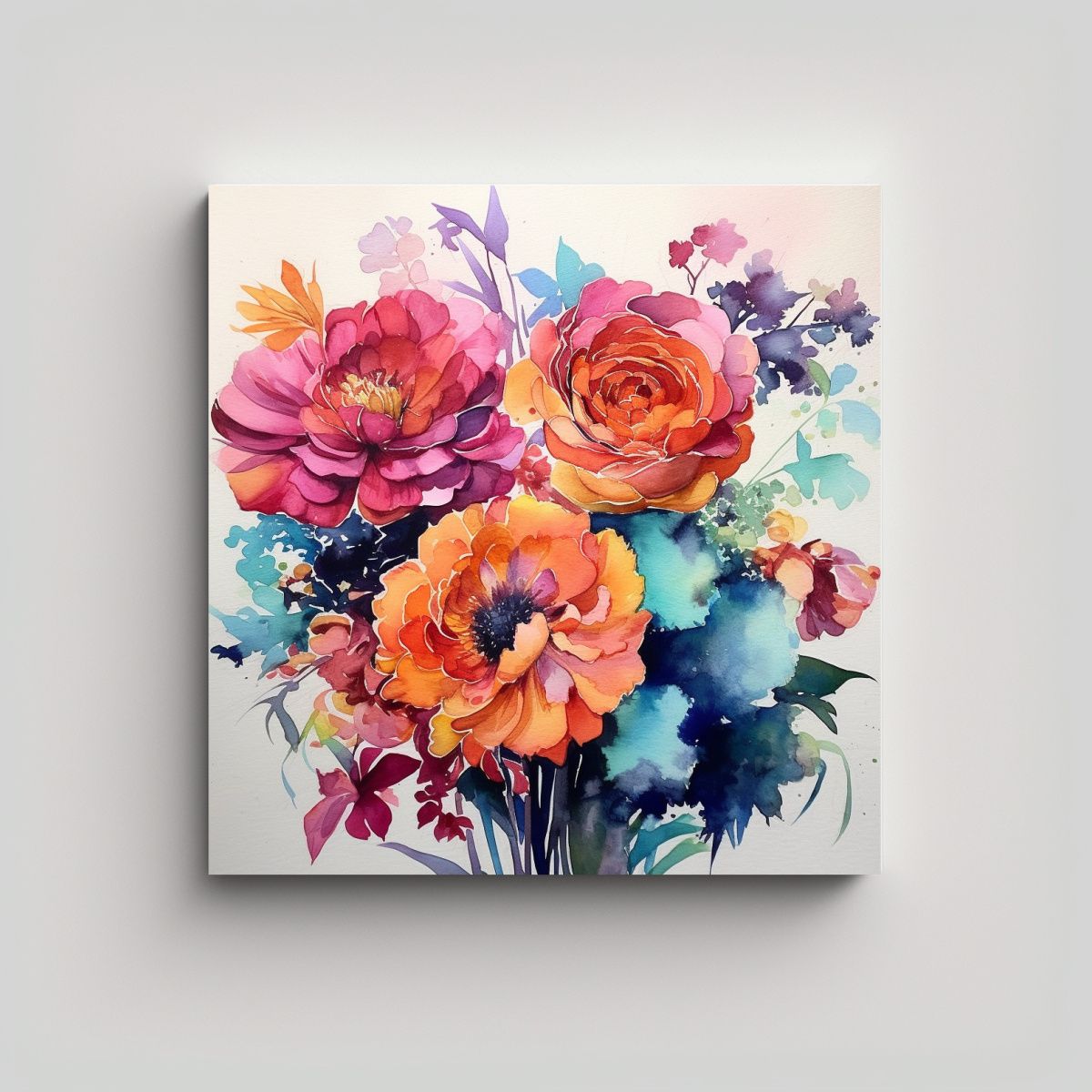 GENERICO - Cuadros Decorativos De Flores En Acuarela Y Arte 50x50 Cm