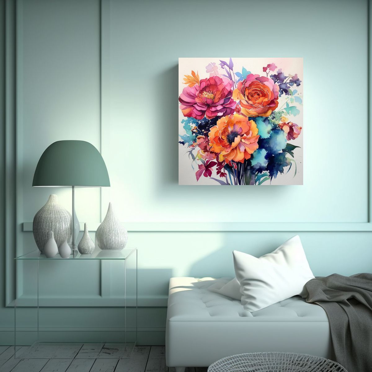 GENERICO - Cuadros Decorativos De Flores En Acuarela Y Arte 50x50 Cm