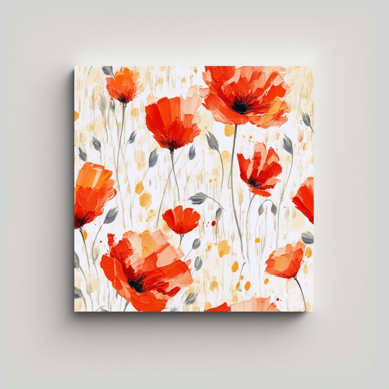 GENERICO - Impactante Lienzo De Amapolas En Impasto Con 30x30 Cm
