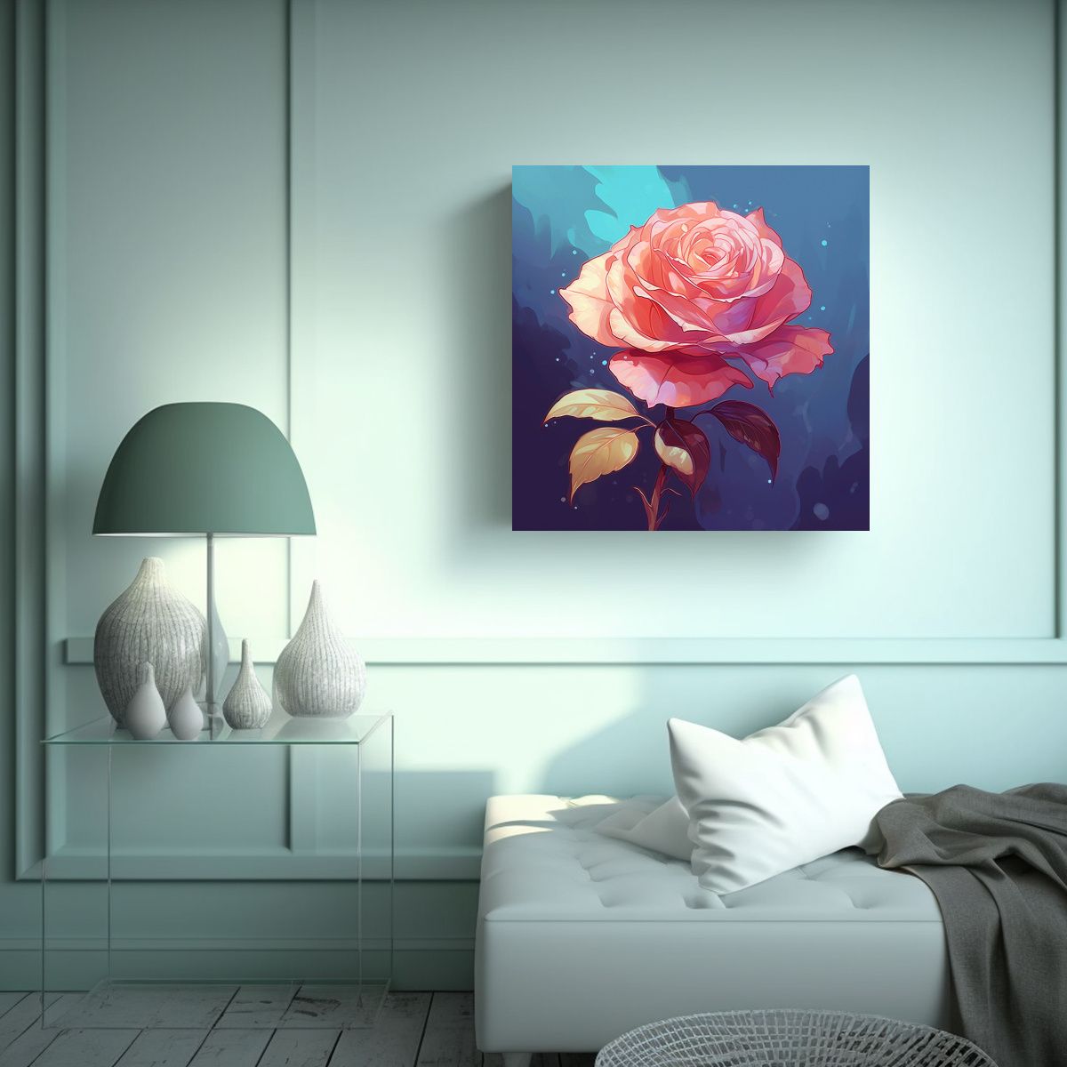 GENERICO - Cuadro Decorativo Vanguardia Con Rosa En Estilo 80x80 Cm