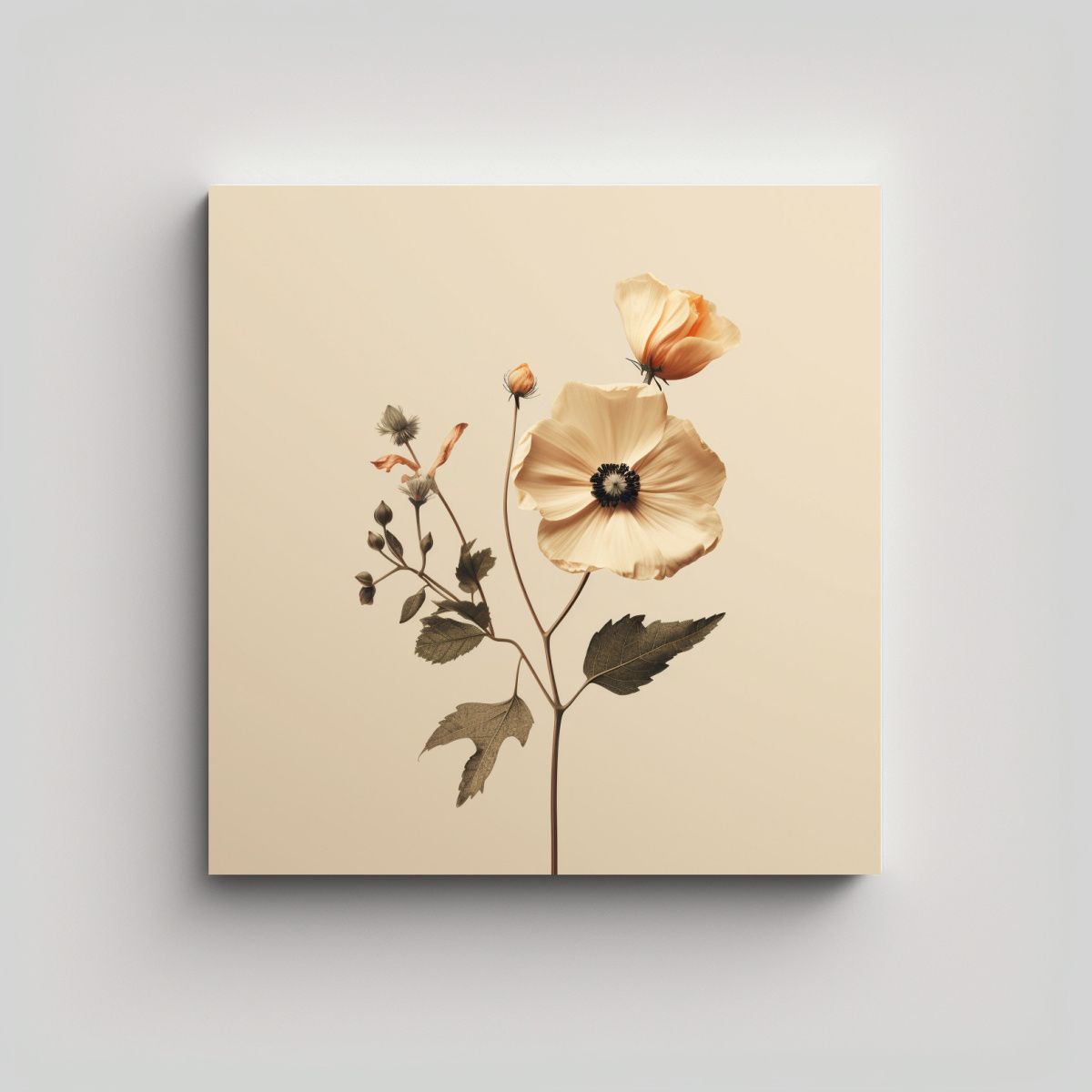 GENERICO - Lienzo Flores Estéticas En Fondo Beige 70x70 Cm