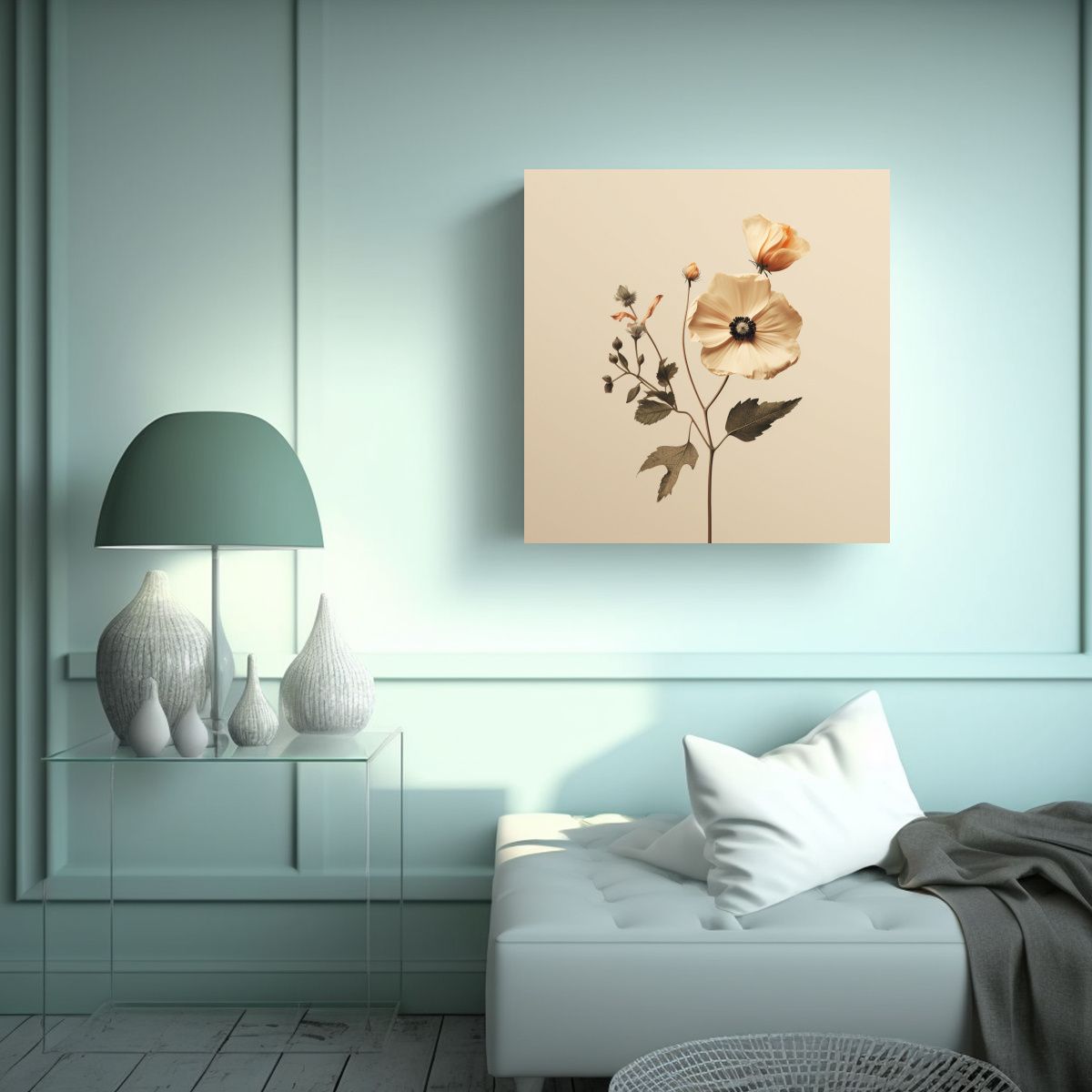 GENERICO - Lienzo Flores Estéticas En Fondo Beige 70x70 Cm