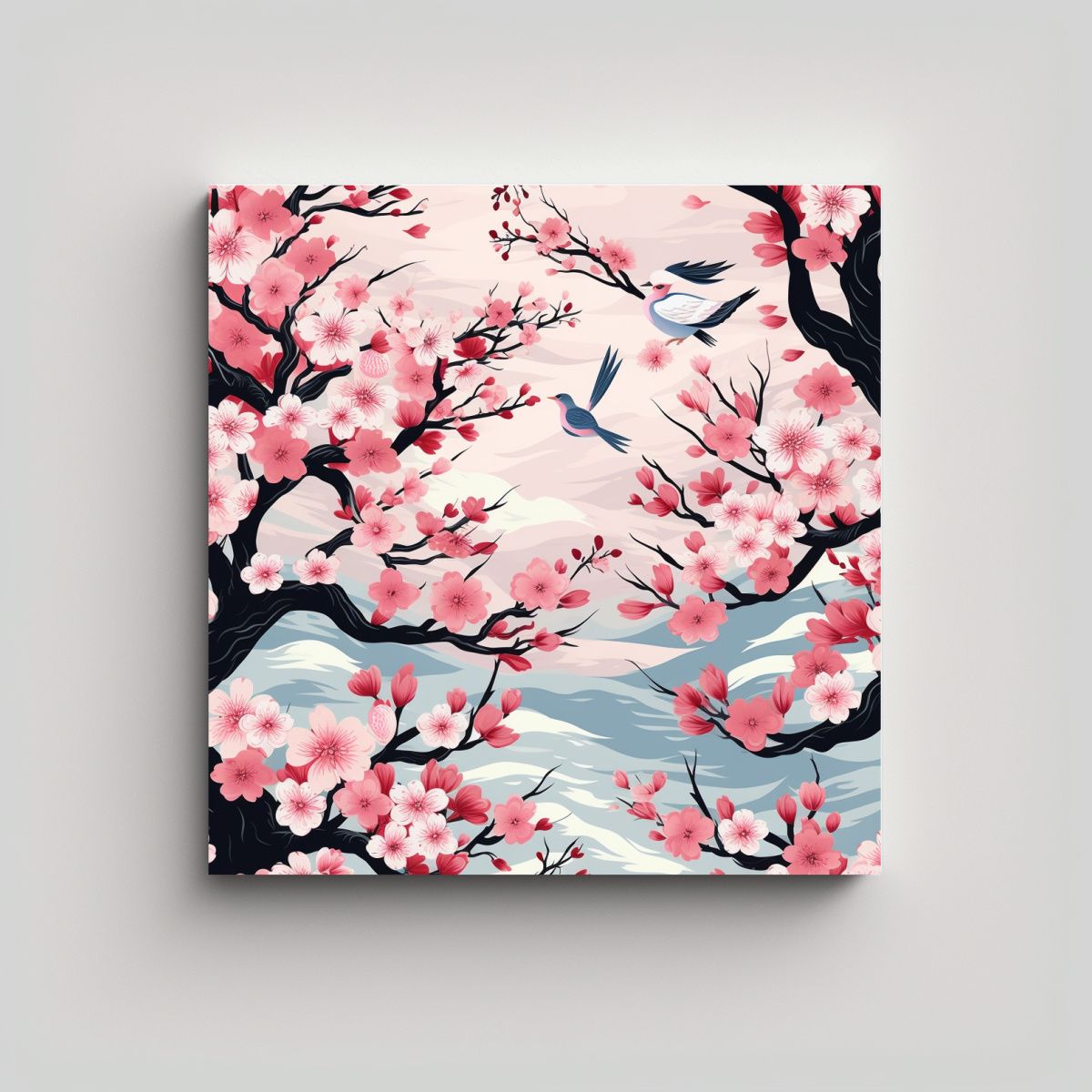 GENERICO - Exclusivo Tela En Bastidor Sakura Japonés Lineas 90x90 Cm