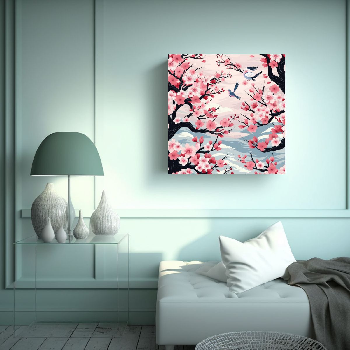 GENERICO - Exclusivo Tela En Bastidor Sakura Japonés Lineas 90x90 Cm