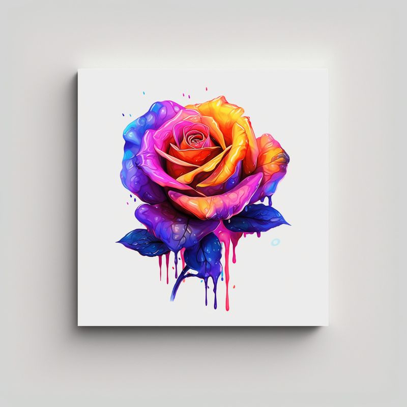GENERICO - Ilustración Canva De Rosa Colorida En Fondo 30x30 Cm