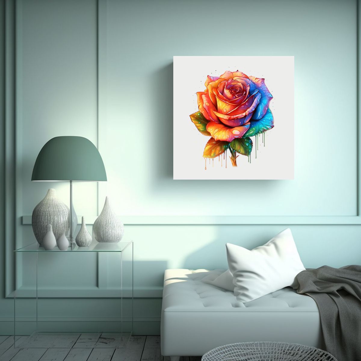 GENERICO - Impactante Cuadro De Rosa Colorida Sobre Fondo 30x30 Cm