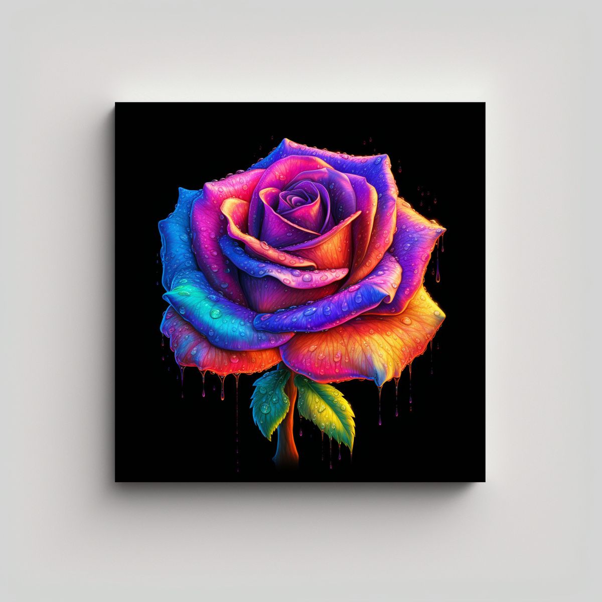 GENERICO - Composición Dinámica De Rosa Colorida: Cuadro 70x70 Cm