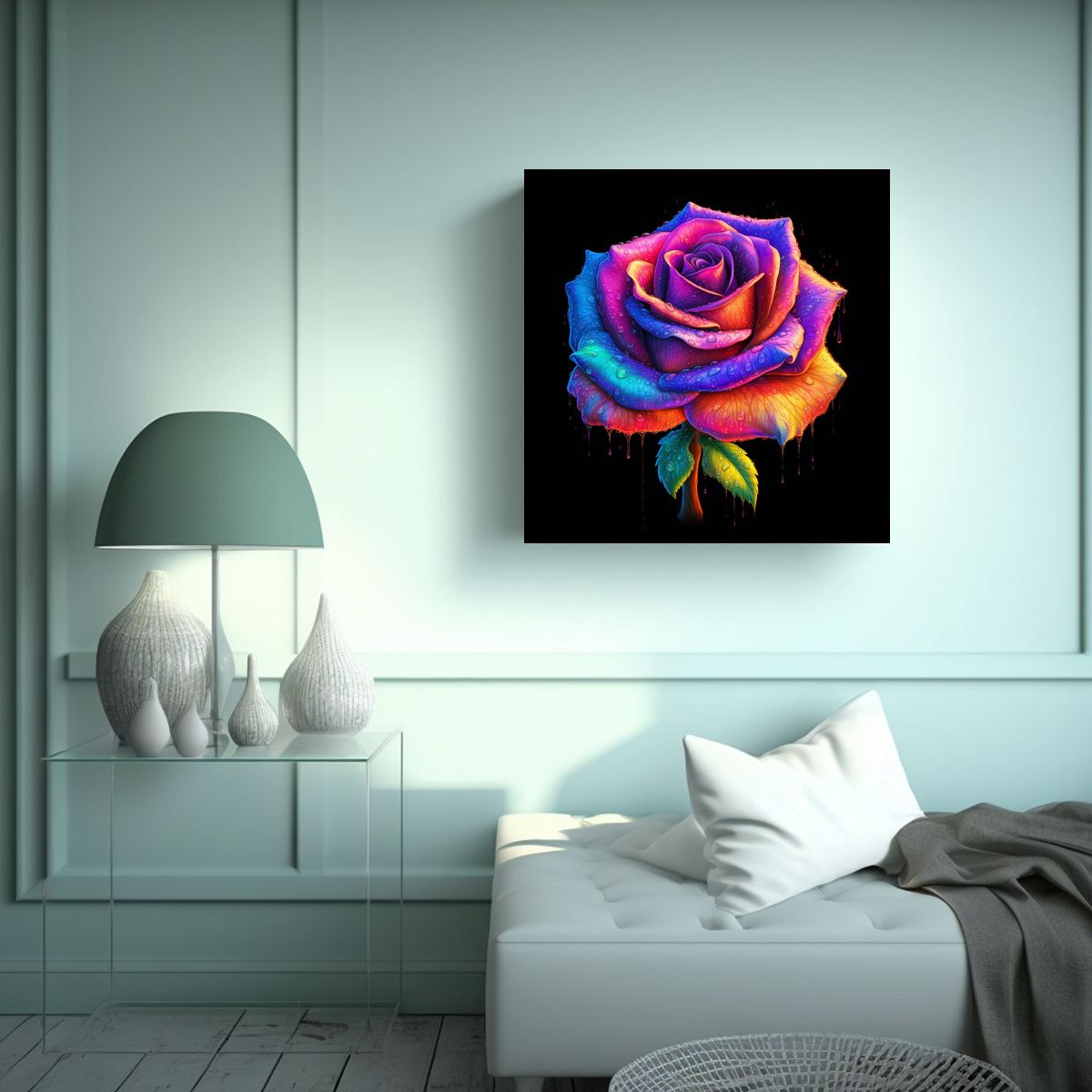 GENERICO - Composición Dinámica De Rosa Colorida: Cuadro 70x70 Cm