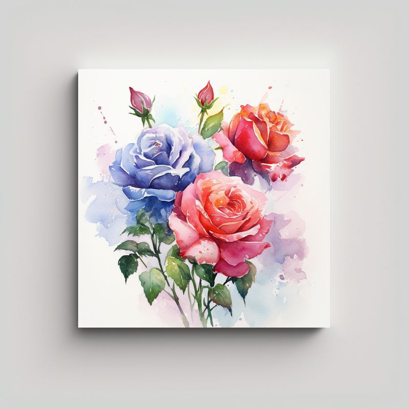 GENERICO - Cuadro Innovador De Rosas En Acuarela Sobre Fondo 30x30 Cm