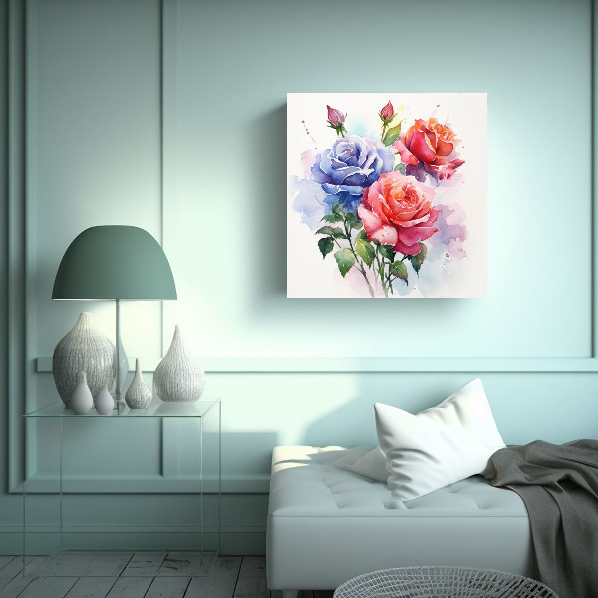 GENERICO - Cuadro Innovador De Rosas En Acuarela Sobre Fondo 30x30 Cm
