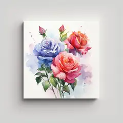 GENERICO - Cuadro Innovador De Rosas En Acuarela Sobre Fondo 40x40 Cm