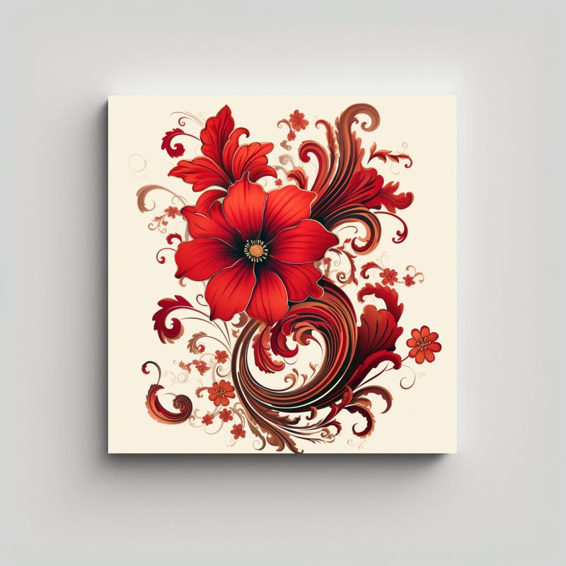 GENERICO - Arte Moderno Canva: Diseño De Flor Roja 40x40 Cm