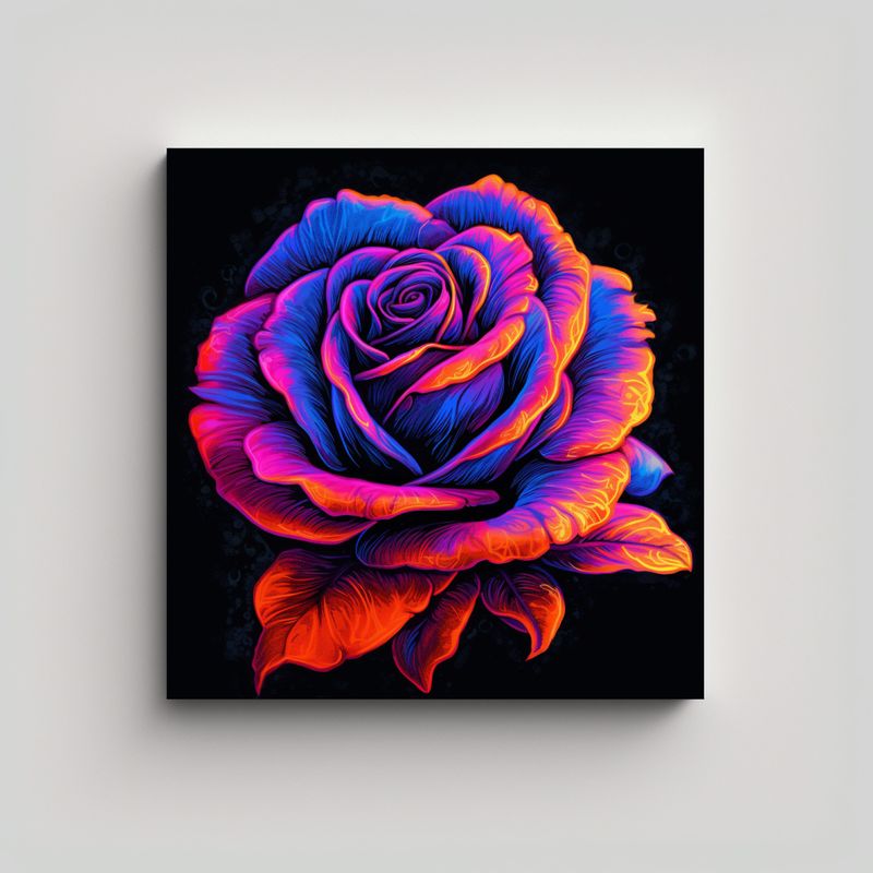 GENERICO - Cuadro Estilo Blacklight De Rosa Visionaria Para 40x40 Cm
