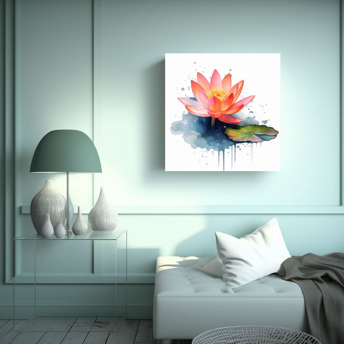 GENERICO - Cuadro Abstracto De Loto Flotante En Estanque Con 50x50 Cm