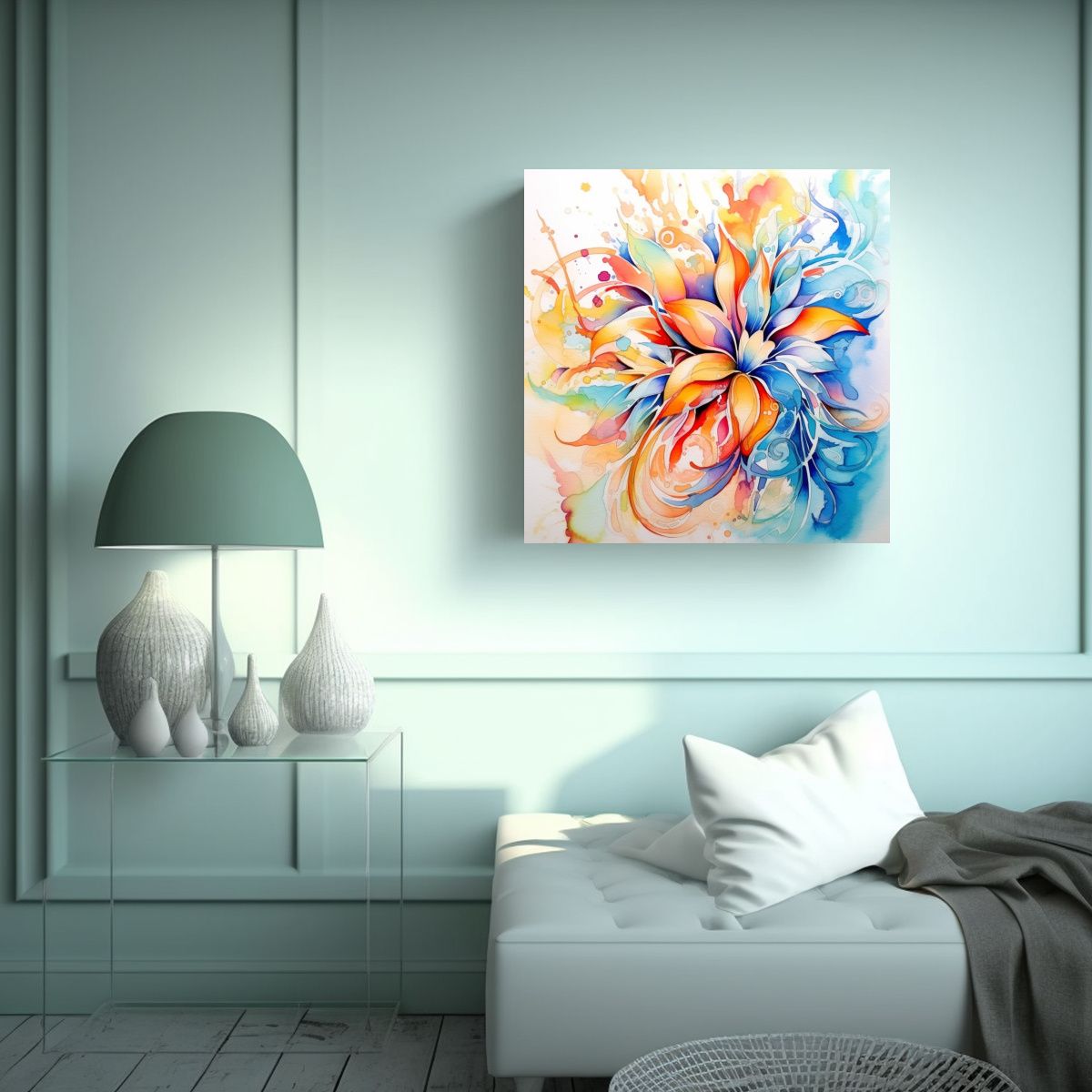 GENERICO - Arte De Pared Floral Abstracto En Acuarela Sin 50x50 Cm