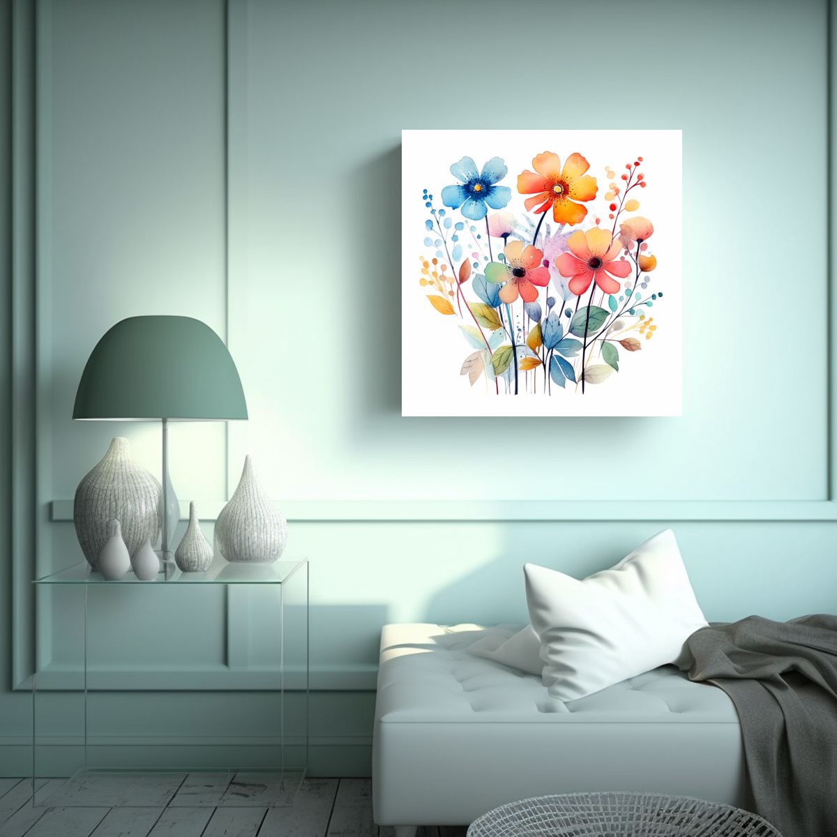 GENERICO - Ilustración Acuarela Infantil De Flores Arte De 30x30 Cm