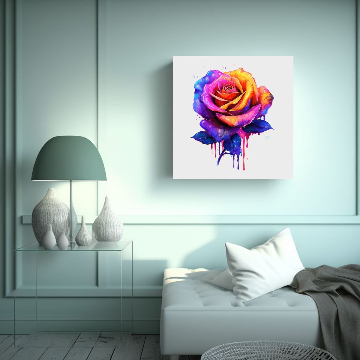 GENERICO - Ilustración Canva De Rosa Colorida En Fondo 50x50 Cm