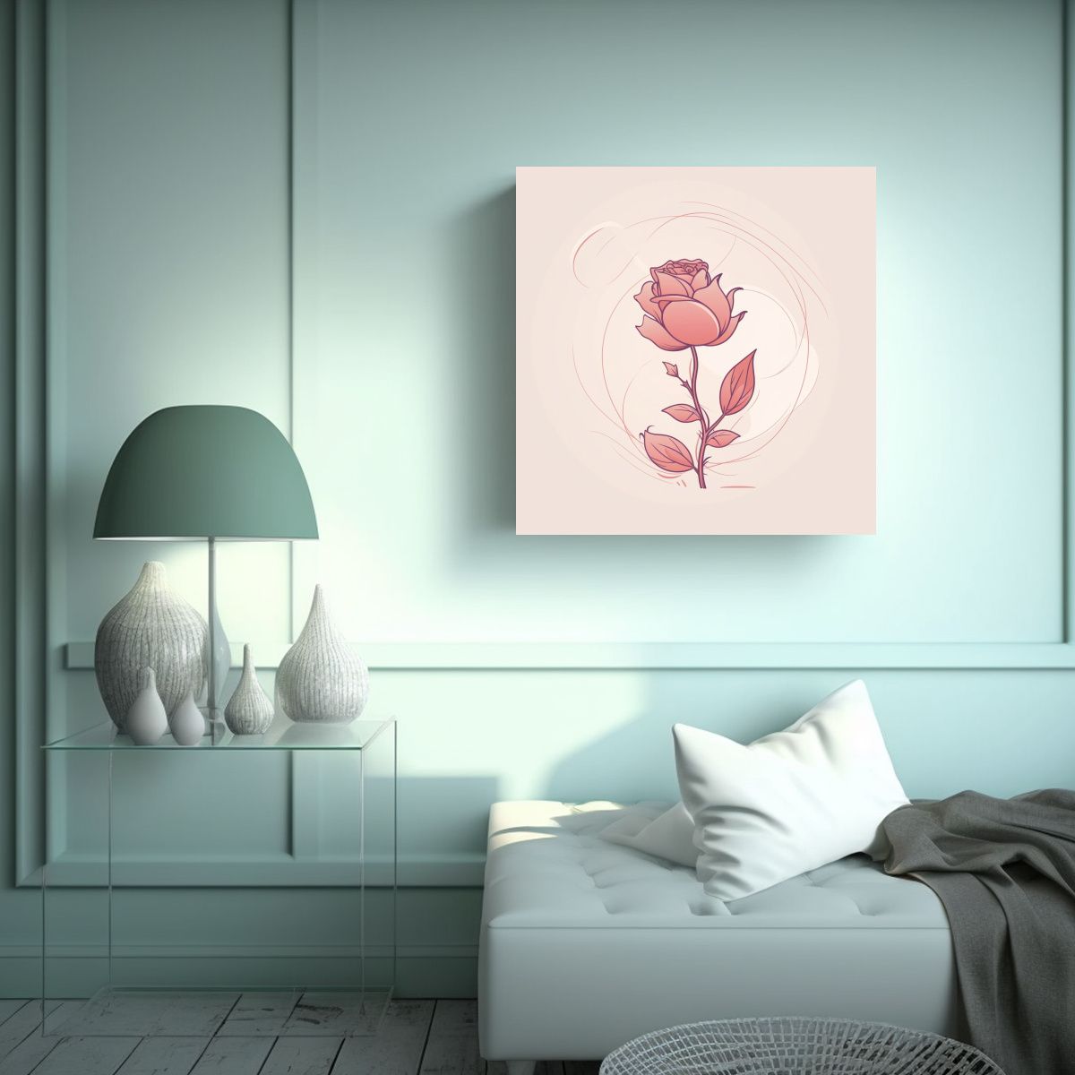 GENERICO - Cuadro Abstracto Rosa Asimétrica Con Tallo: 90x90 Cm