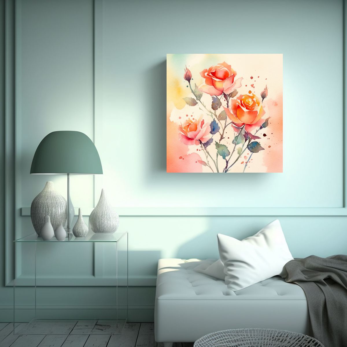 GENERICO - Ilustraciones Botánicas En Lienzo: Delicada Rosa 40x40 Cm