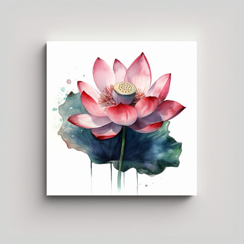 GENERICO - Cuadro Decorativo Estilo Chino: Lotus En Tinta Y 30x30 Cm