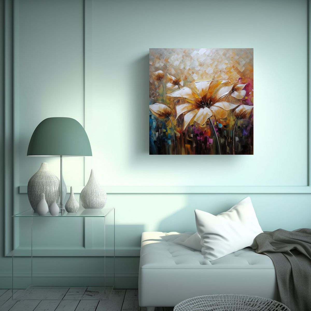 GENERICO - Cuadro Decorativo Rosa En Tela Bastidor - Arte 90x90 Cm