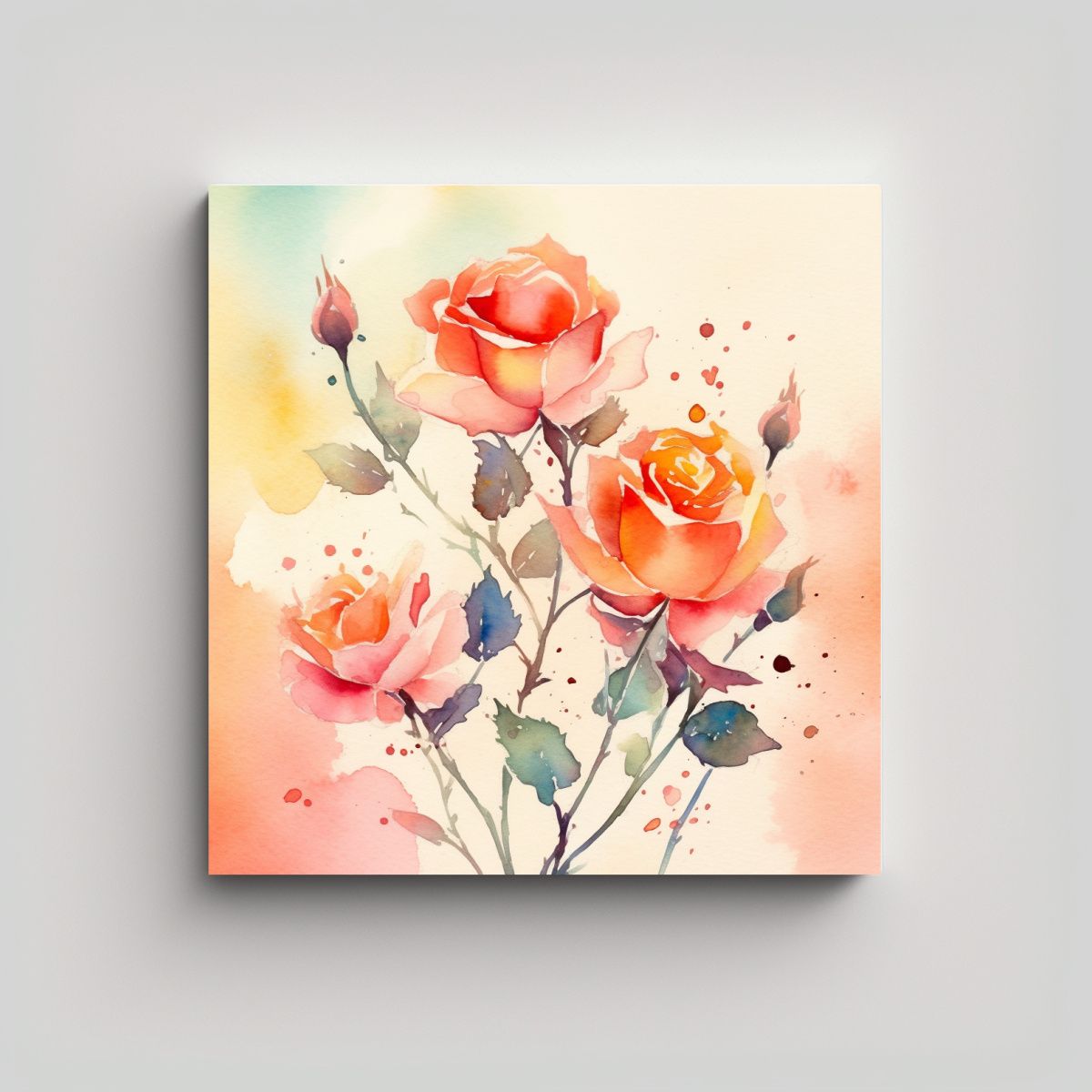 GENERICO - Ilustraciones Botánicas En Lienzo: Delicada Rosa 80x80 Cm
