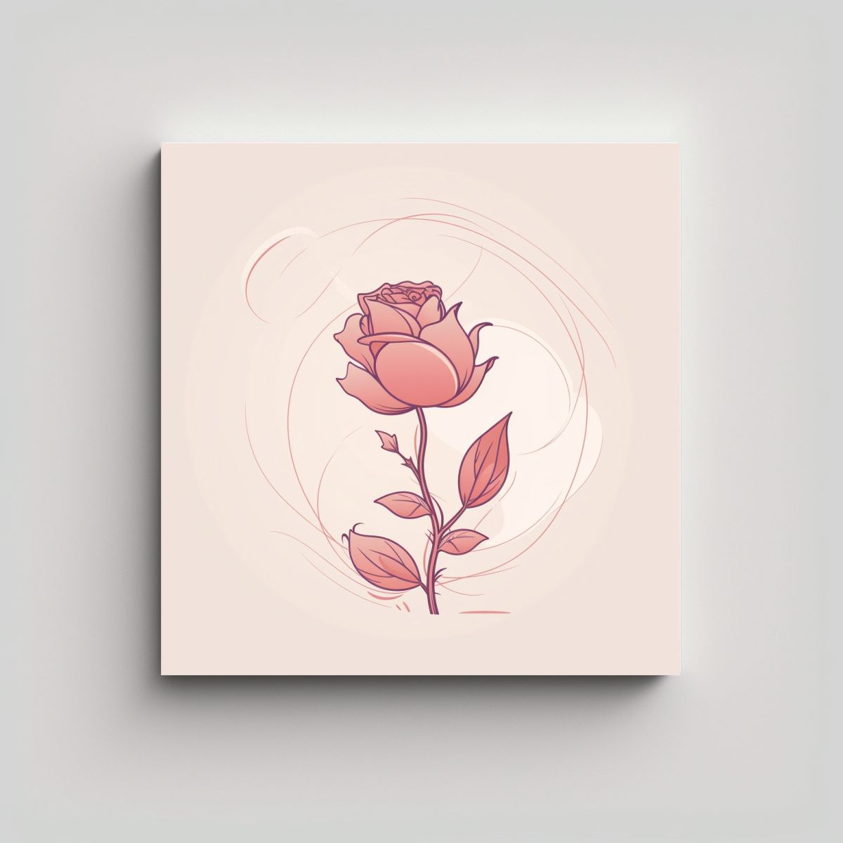 GENERICO - Cuadro Abstracto Rosa Asimétrica Con Tallo: 40x40 Cm