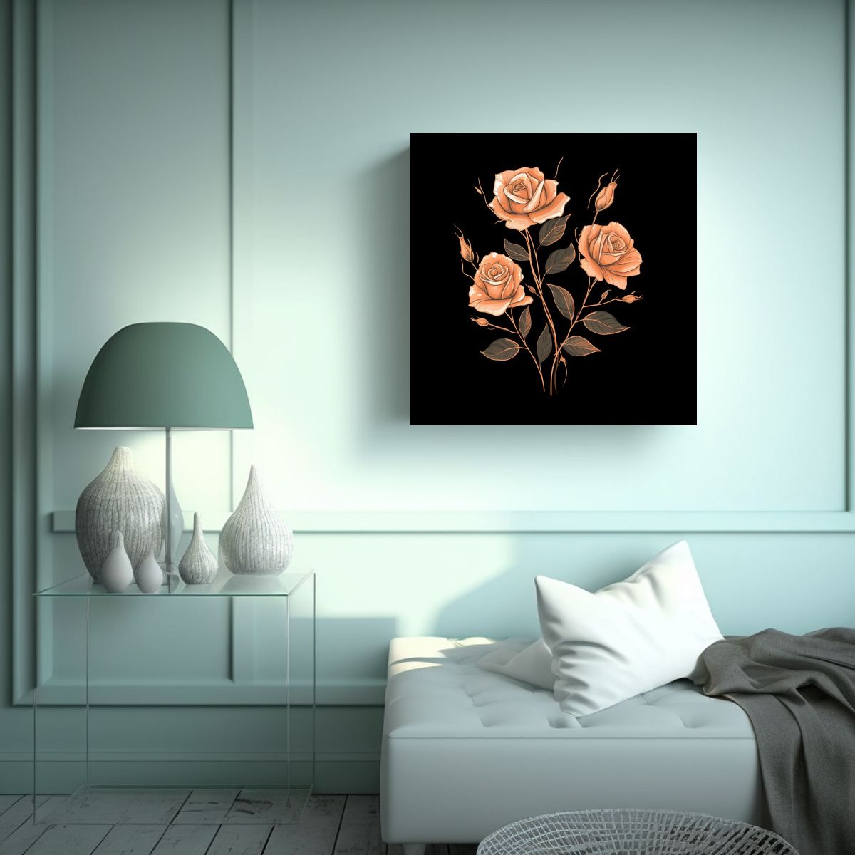 GENERICO - Ilustración Delicada De Rosa En Acuarela Con 70x70 Cm