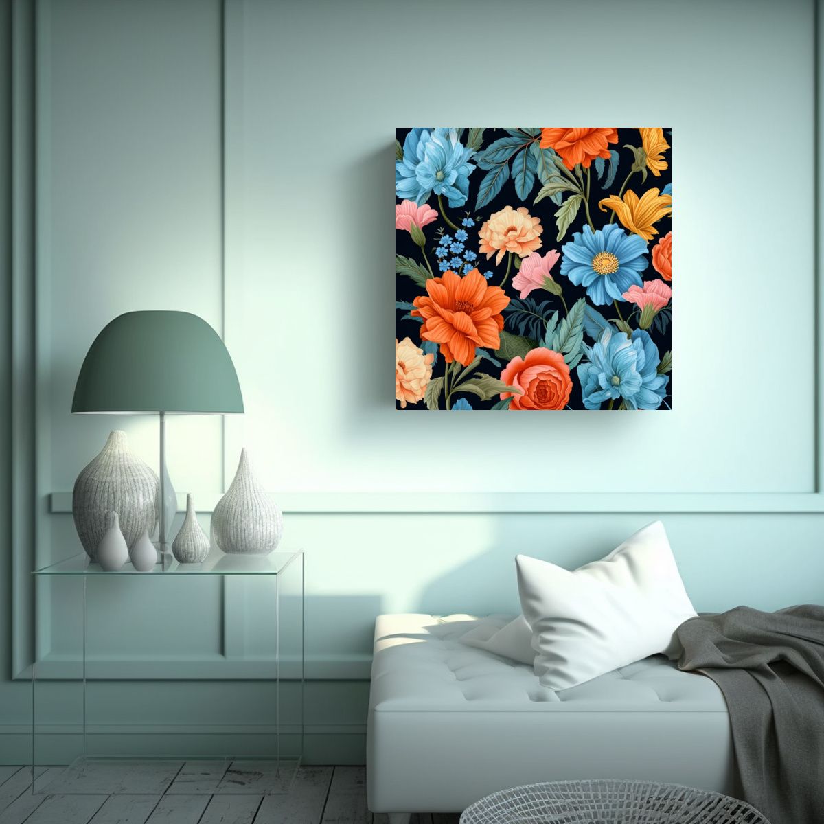 GENERICO - Arte Resiliente Con Patrones De Flores - Cuadros 50x50 Cm