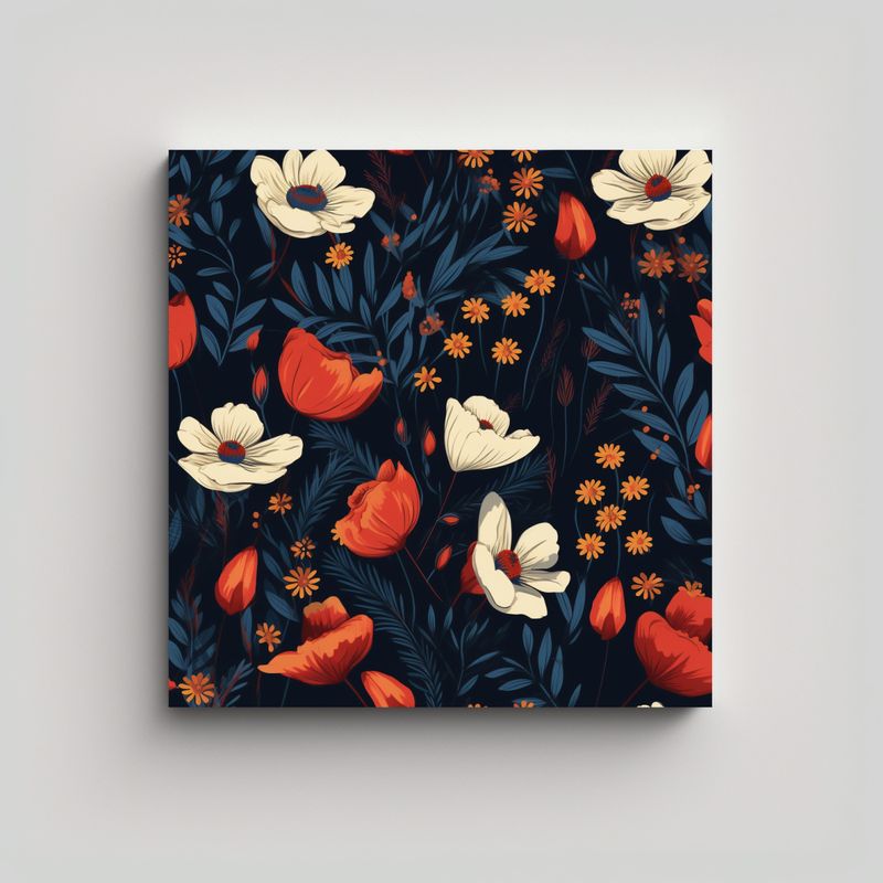 GENERICO - Cuadro Abstracción Exclusivo Con Flores 40x40 Cm
