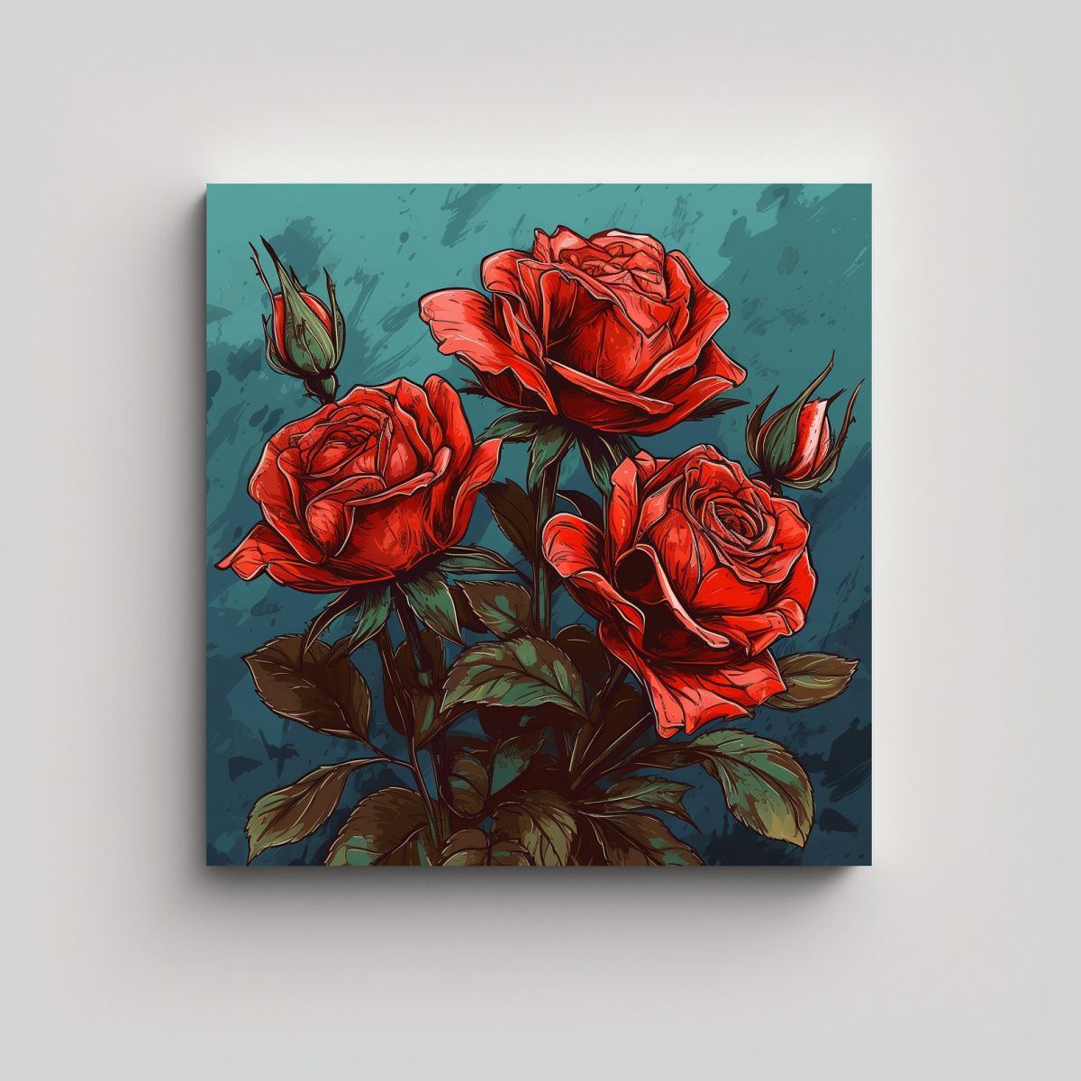 GENERICO - Ilustración Elegante De Rosas Rojas En Lienzo De 50x50 Cm.