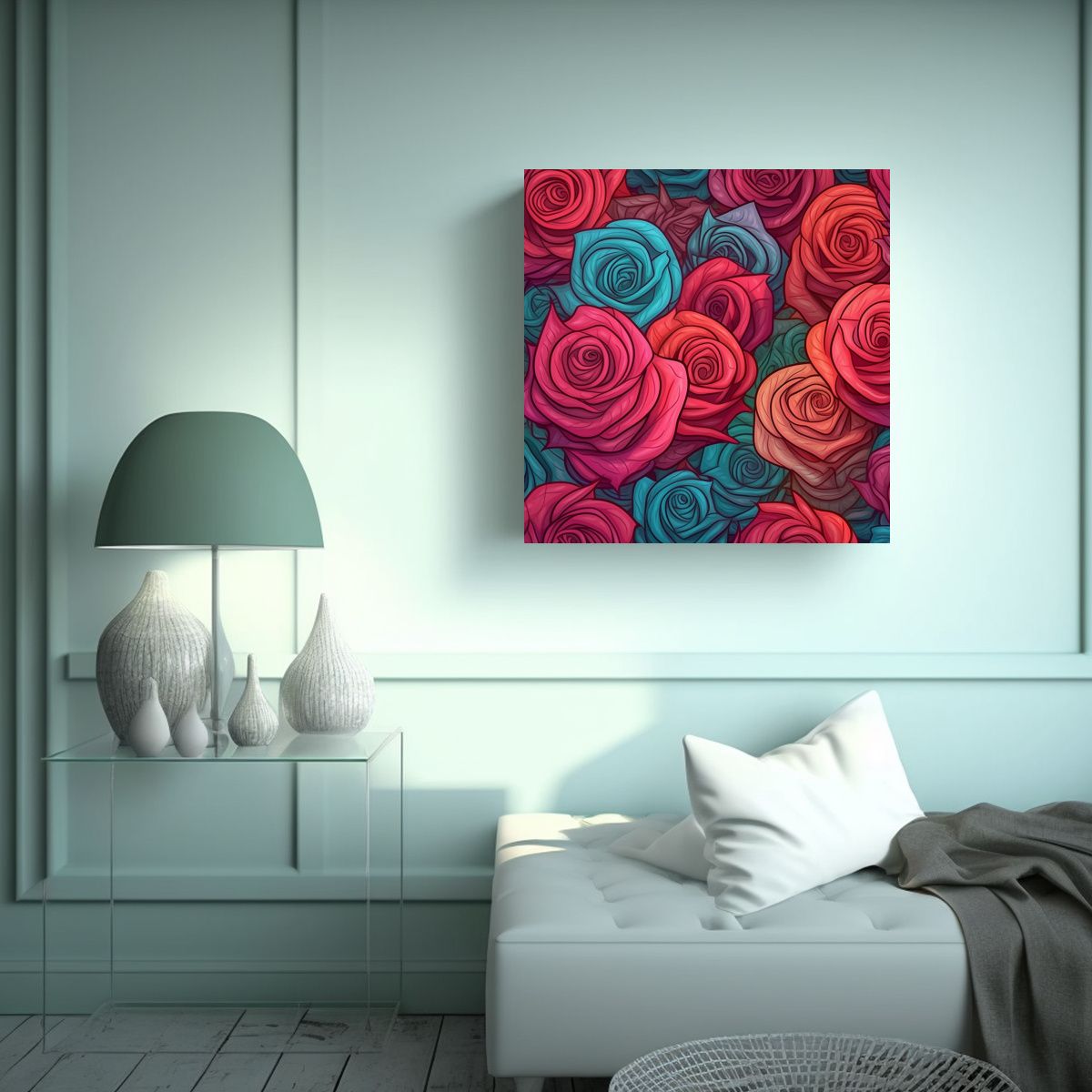 GENERICO - Roses Abstractas: Enigmático Arte De Pared Para 50x50 Cm