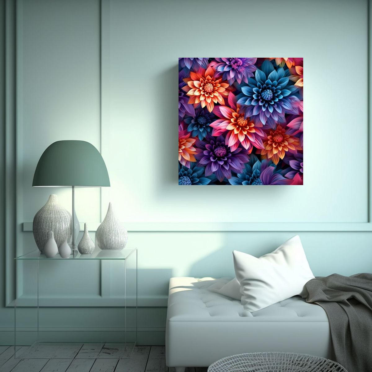 GENERICO - Cuadro Abstracto De Flores En Lienzo Estilizado 80x80 Cm